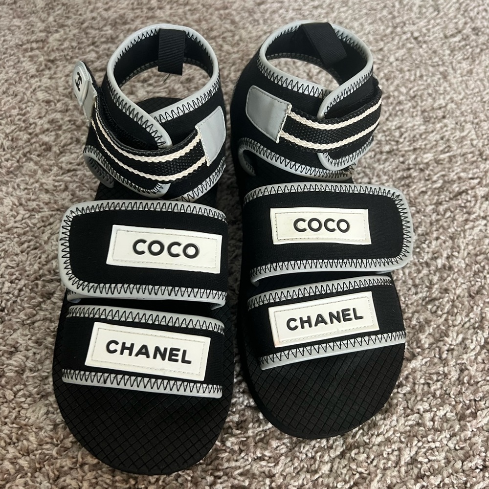 chanel velcro strap sandals size 40